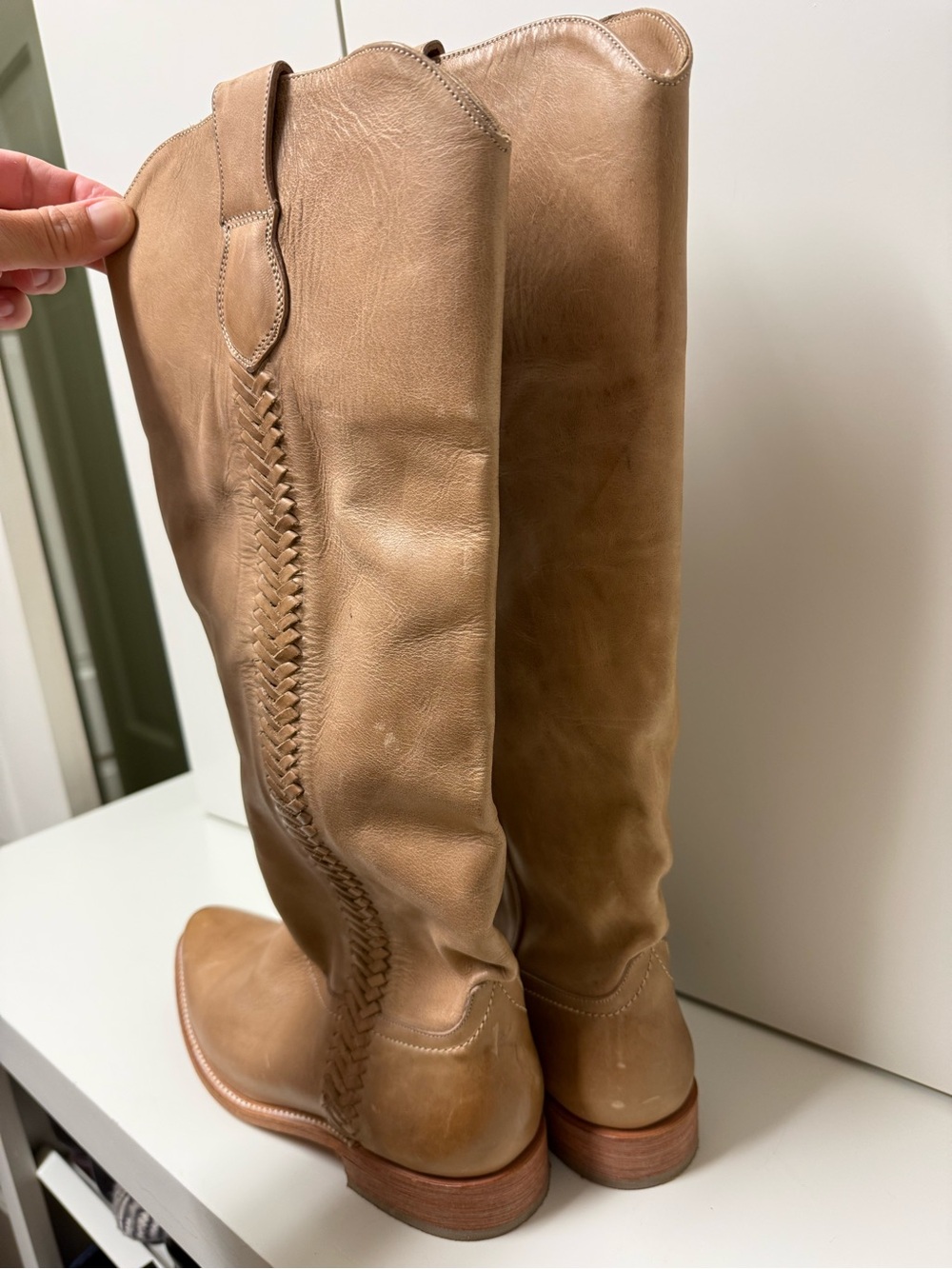 Lucchese Tall Shaft Cowboy Boots – Braided Detail – Tan/Camel Leather – Unworn - Picture 7 of 16